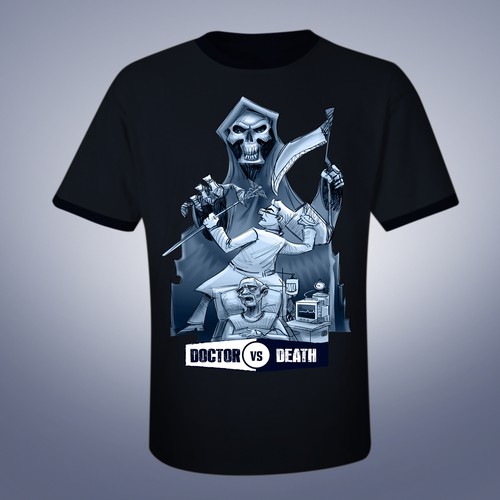 Sketchbook design with the title 'DOCTOR VS DEATH SHIRT'