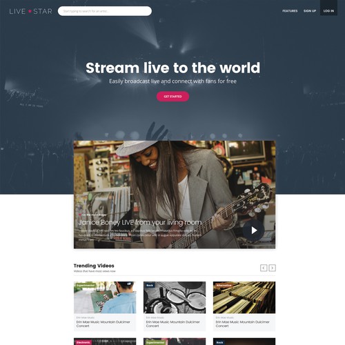 Inviting design with the title 'Home page design for a streaming company'