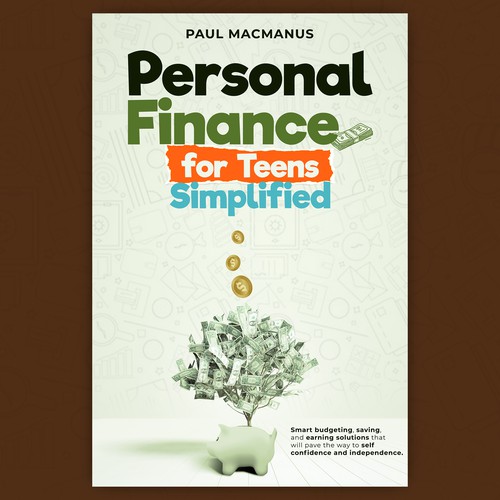 Poster book cover with the title 'Book cover design on Personal Finance for Teens'