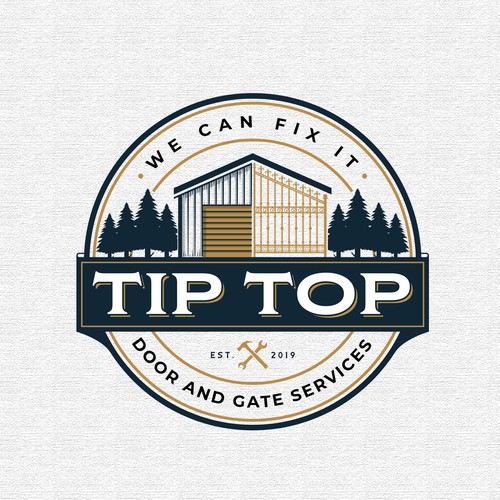 Gate design with the title 'Tip Top Solution: Excellence in Door and Gate Services'