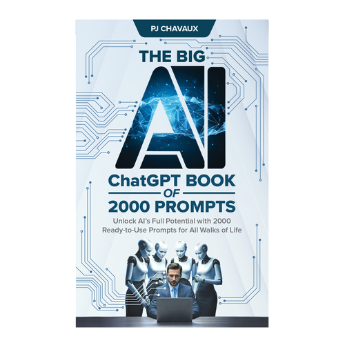 Circuit board design with the title 'The Big AI ChatGPT Book for 2000 Prompts'