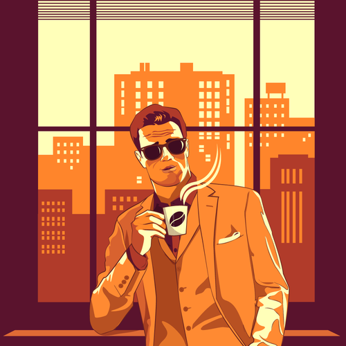 Colorful design with the title 'Coffee Main Character'