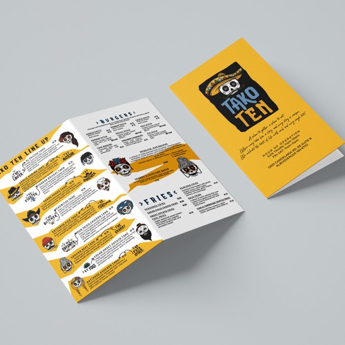 Burger design with the title 'Colorful Menu Design for Tako Ten'