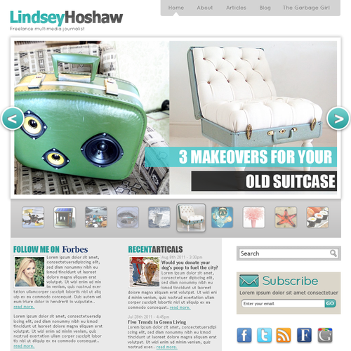 Journalism design with the title 'New website design wanted for Lindsey Hoshaw'