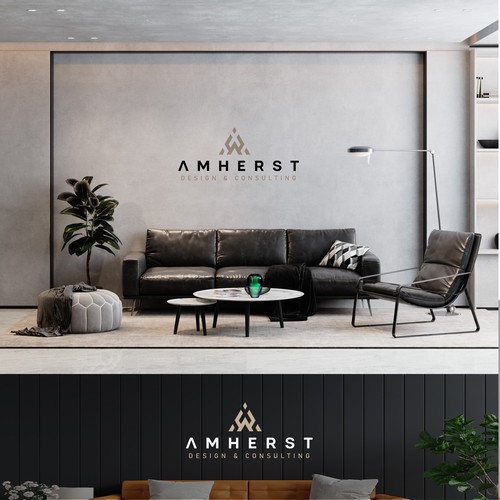 Interior decoration logo with the title 'amherst design and consilting'