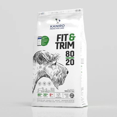 White packaging with the title 'Dog food bag design'