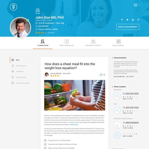 Profile design with the title 'Website for doctors'