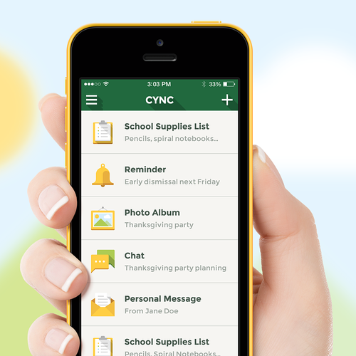 Yellow and green design with the title 'App Design of a Social Network for School Kids'