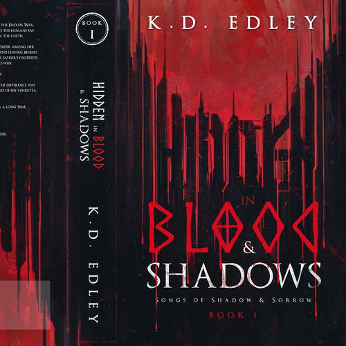 Dark fantasy book cover with the title 'Book Cover Contest Winner - Hidden in Blood & Shadows'