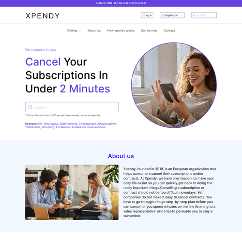 Subscription website with the title 'Design for quit contact or cancel subscript '