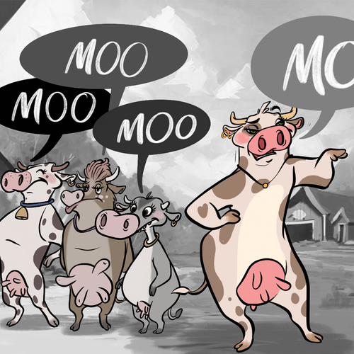 Cow artwork with the title 'Make my cows come to life'