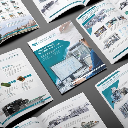Machine design with the title 'Corporate brochure/booklet for a German/Japanese trading and engineering company'