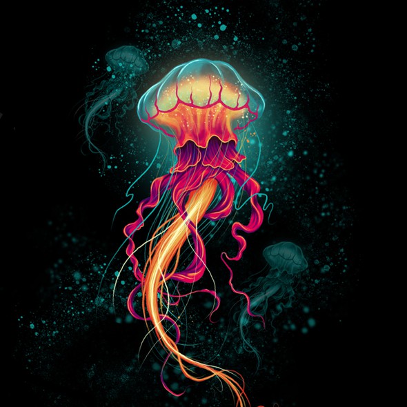 Jellyfish design with the title 'Marine Animals T-shirt'