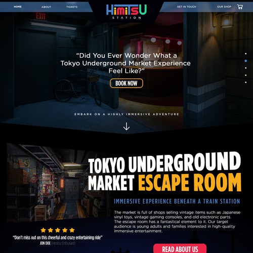 Entertainment website with the title 'Himitsu Station - Draft Website Design'