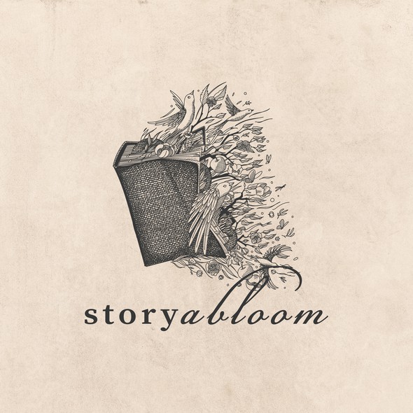 Complex logo with the title 'Storyabloom logo design'