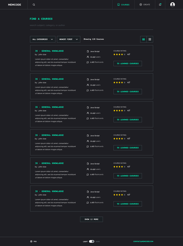 Course website with the title 'Courses for contest Redesign of the memorization app'