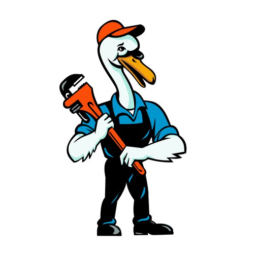 Swan design with the title 'Character/Mascot Update for HVAC Company'