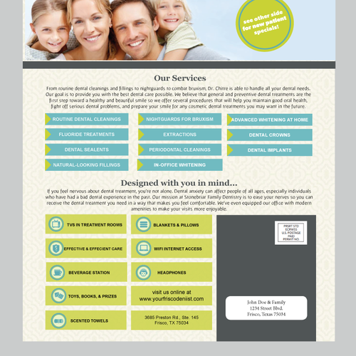 Direct mail design with the title 'Modern Direct Mailer for Dentistry'