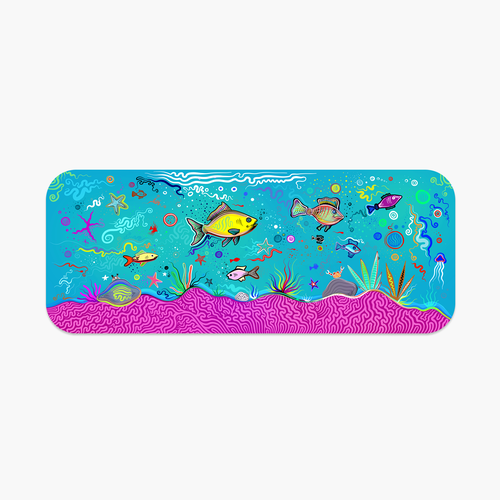 Product design illustration with the title 'Vibrant And Playful Bath Mat Illustration'