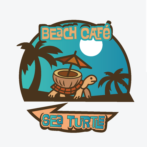 Florida logo with the title 'Sunset Turtle Emblem for Sea Turtle Beach Café'