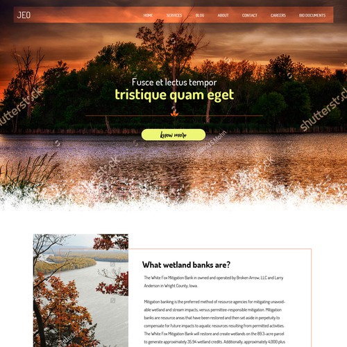 Nature website with the title 'Web page design for Mitigation banking'