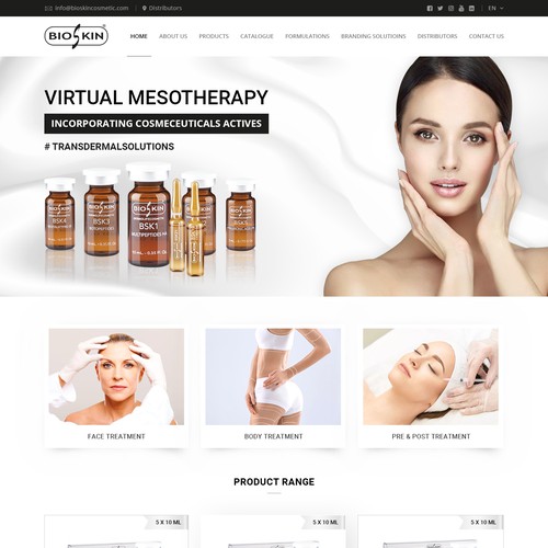 Ecommerce design with the title 'Website for Bioskin'