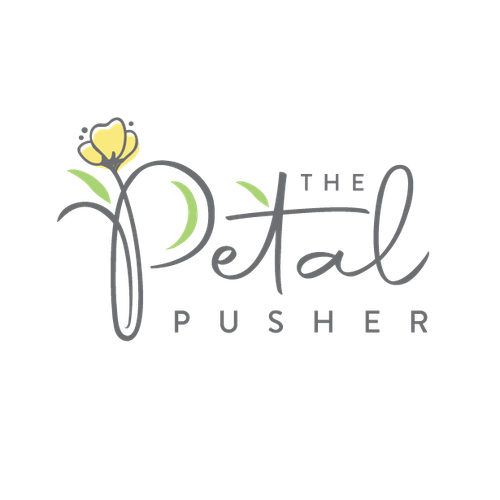 Brush stroke logo with the title 'The Petal Pusher'