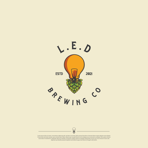 Lamp logo with the title 'Logo Design LED Brewing Co'