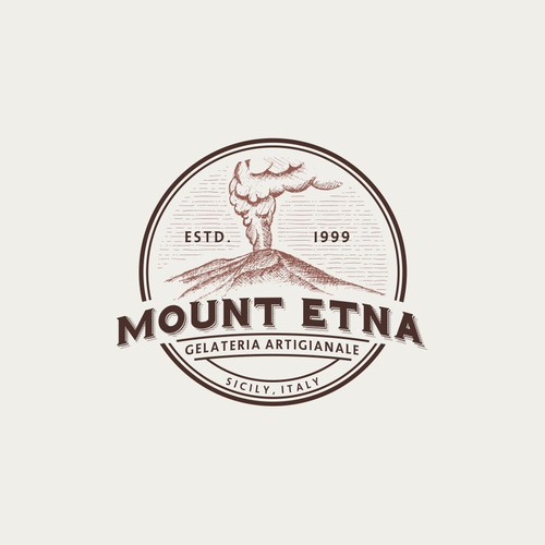 Gelato logo with the title 'Hand-drawn logo of the great mount etna eruption'