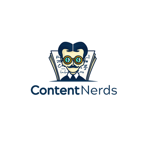 Science logo with the title ' Logo for a content marketing company with a playful, nerdy flair'