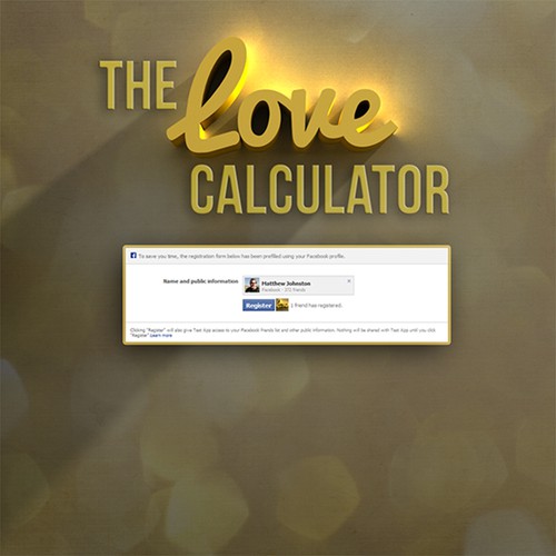Calculator design with the title 'Facebook Love Calculator'
