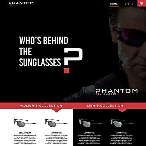 Sunglasses design with the title 'Phantom sunglasses logo & website design concept'