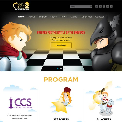 Knight design with the title 'Creative website design of chess education for kids'