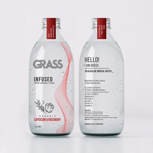 Beverage label with the title 'GRASS WATER'