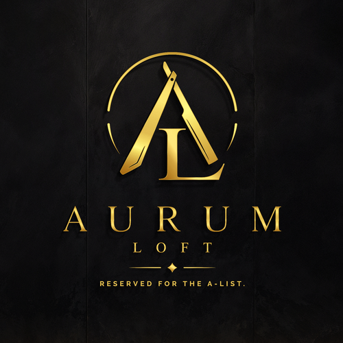 Elegant design with the title 'AURUM LOFT — Luxury Barbershop Logo Design'