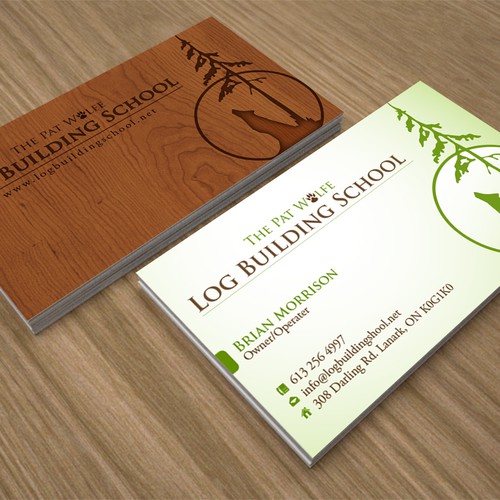 Log design with the title 'Log Building School'