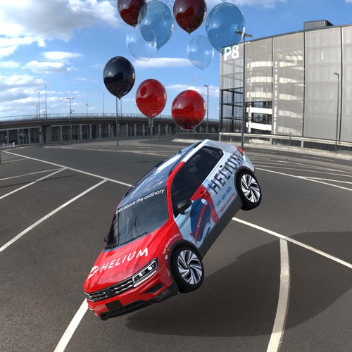 VW design with the title 'Car wrap - Helium, digital marketing agency'