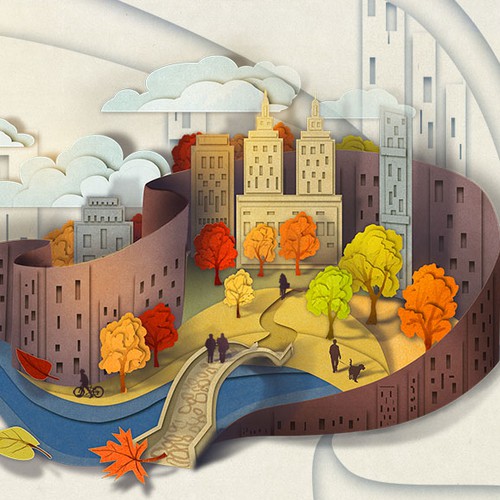 City artwork with the title 'cut paper  illustration '