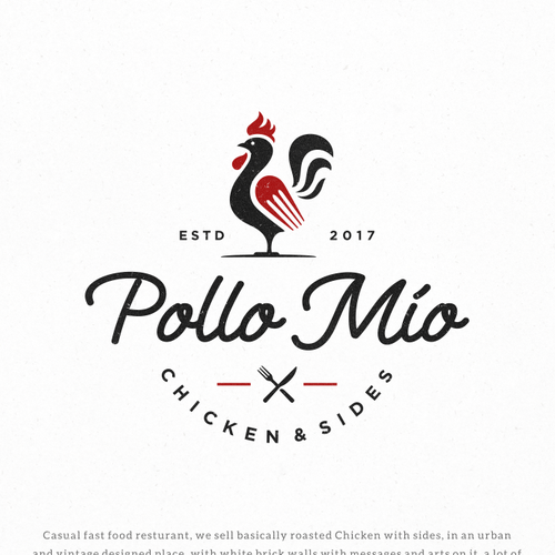 Rooster logo with the title 'Logo proposal for Polo Mio restaurant.'