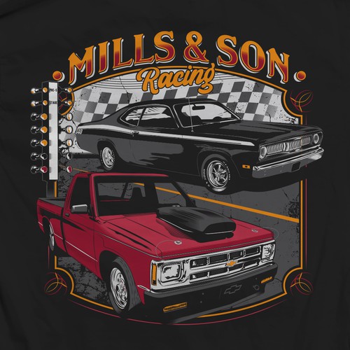 Truck t-shirt with the title 'Mills & Son Racing tees'