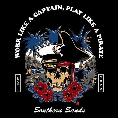 Pirate t-shirt with the title 'work like  a captain, play like a pirate'