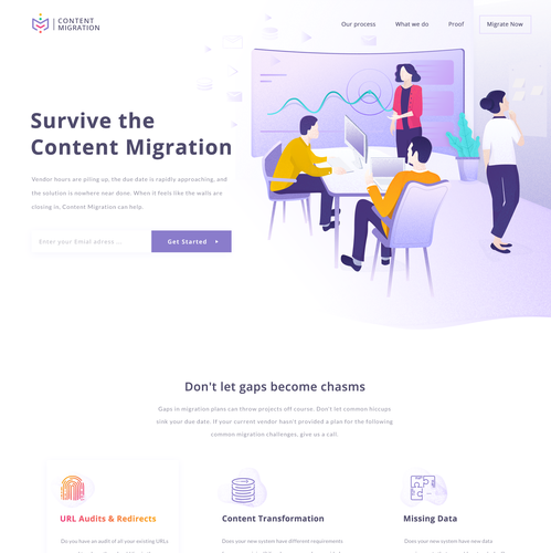 Header design with the title 'landing page'