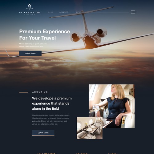 Travel website with the title 'Homepage concept for private jet service provider'