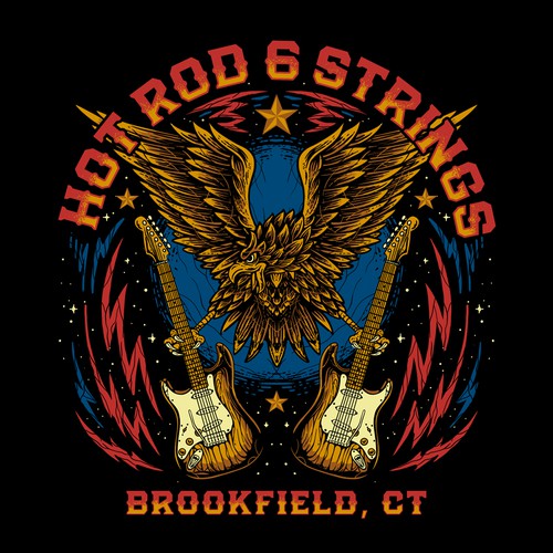 Guitar t-shirt with the title 'Guitar Shop Graphic Illustration Design'