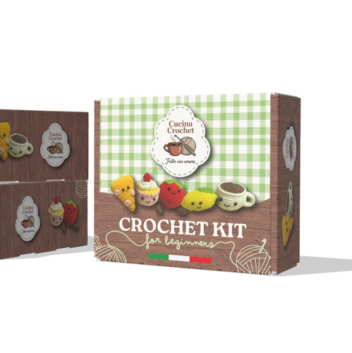 Crochet design with the title 'Packaging for a Crochet Kit for Beginners'