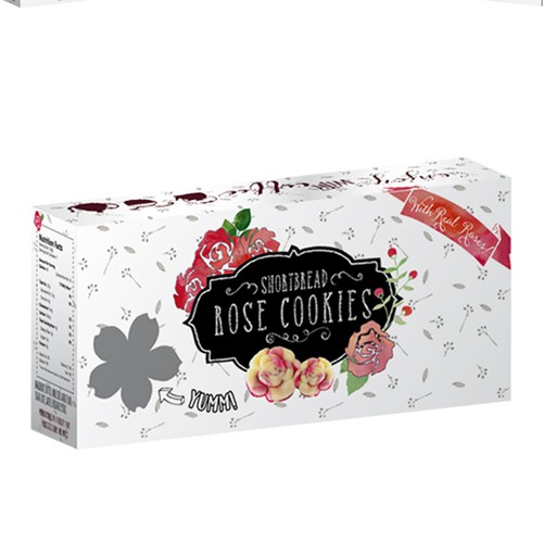 Biscuit packaging with the title 'Rose Cookies box'