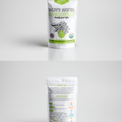 Packaging for Maju's blend of mushrooms