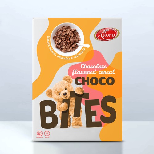 Cereal design with the title 'Kids Chocolate cereal'