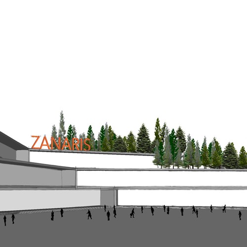 Architecture illustration with the title 'Modern green building concept.'