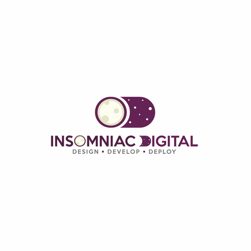 Moon brand with the title 'Create a Simple, Distinct and Timeless tech logo (and brand) for Insomniac Digital'